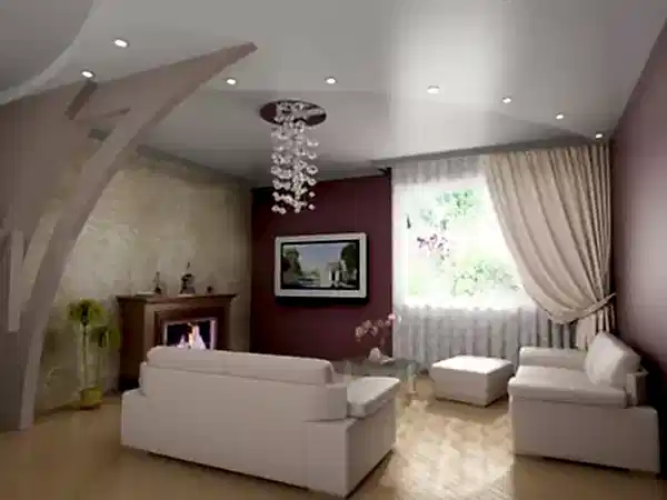 Комбинированный потолок в гостиной