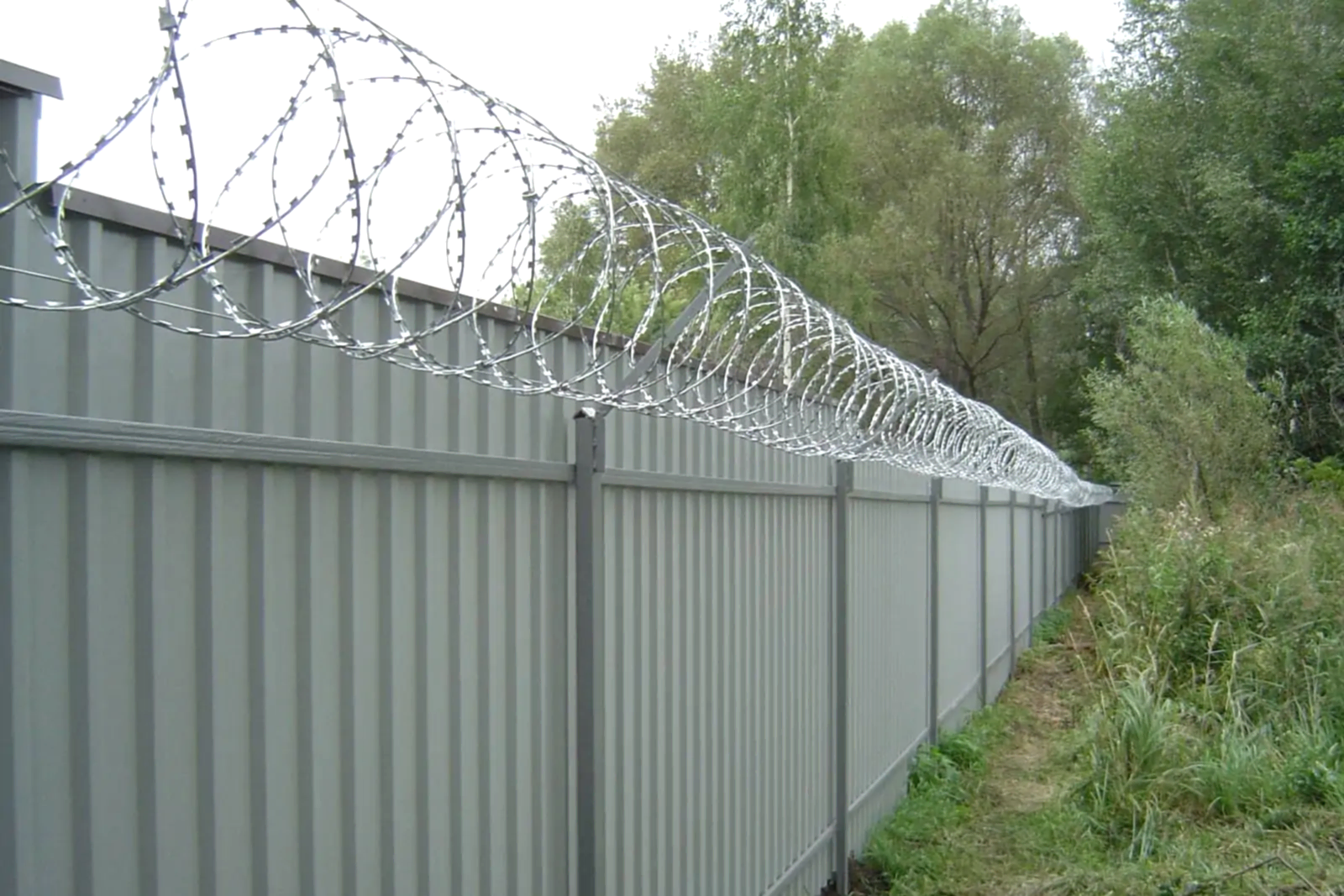 Забор из профлиста с колючей проволокой
